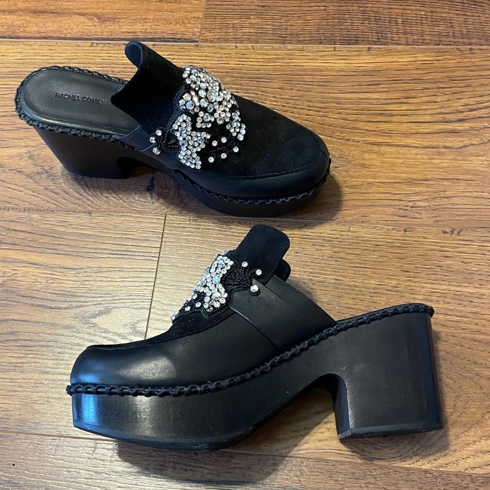 Rachel Comey Black Leather Suede Clogs Embellished Jewel 9 NWOT